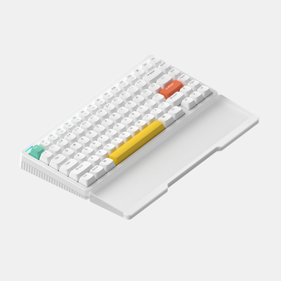 NuPhy Halo75 Bluetooth keyboard with Twotone wrist rest in ionic white