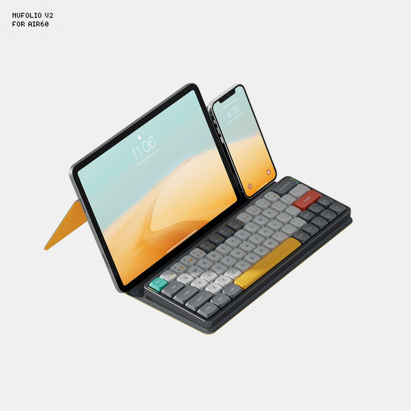 NuPhy keyboard carrying case is versatile and can be used for travel, protecting the keyboard, and as a phone or a tablet stand.